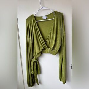 Princess Polly Green Tie-Front Long Sleeve Wrap Top